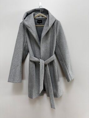 Love Tree Hooded Belted Wool-Blend Coat in Heather Gray Size XL